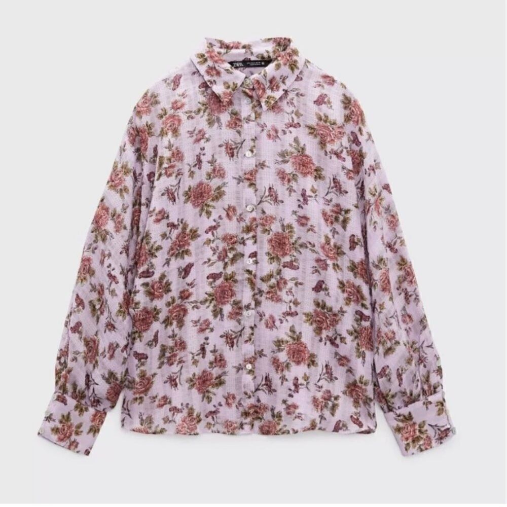ZARA FLORAL PRINT BLOUSE - Picture 4 of 7
